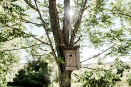 Vogelhäuschen in der freien Natur, aufgenommen auf der Hochzeit am Hofgut Hafnerleiten