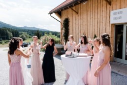 Prosit - auf die Braut. Hochzeitsfeier am Wildberghof Buchet, fotografiert von Veronika Anna Fotografie